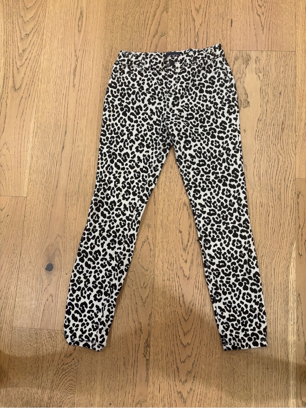 Kids Black and White Leopard Print Skinny Pants
